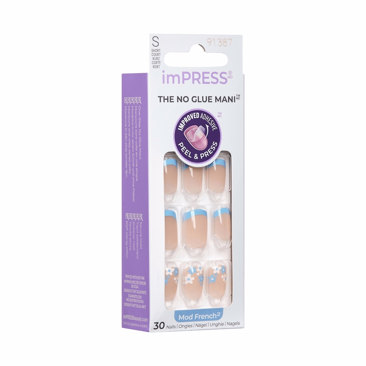 Impress French Press-On Nails, Snooze, Blue, Short Length, Squoval Shape, 30 Count Impress French Press-On Nails, Snooze, Blue, Short Length, Squoval Shape, 30 Count