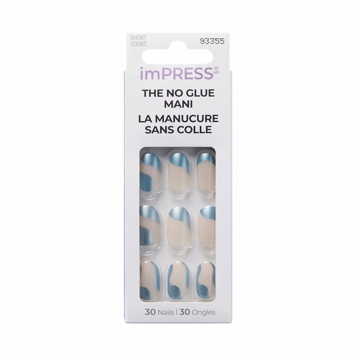 Impress Press- On, Fake Nails, Slip Dress, Silver, Oval, Short, 30 Count