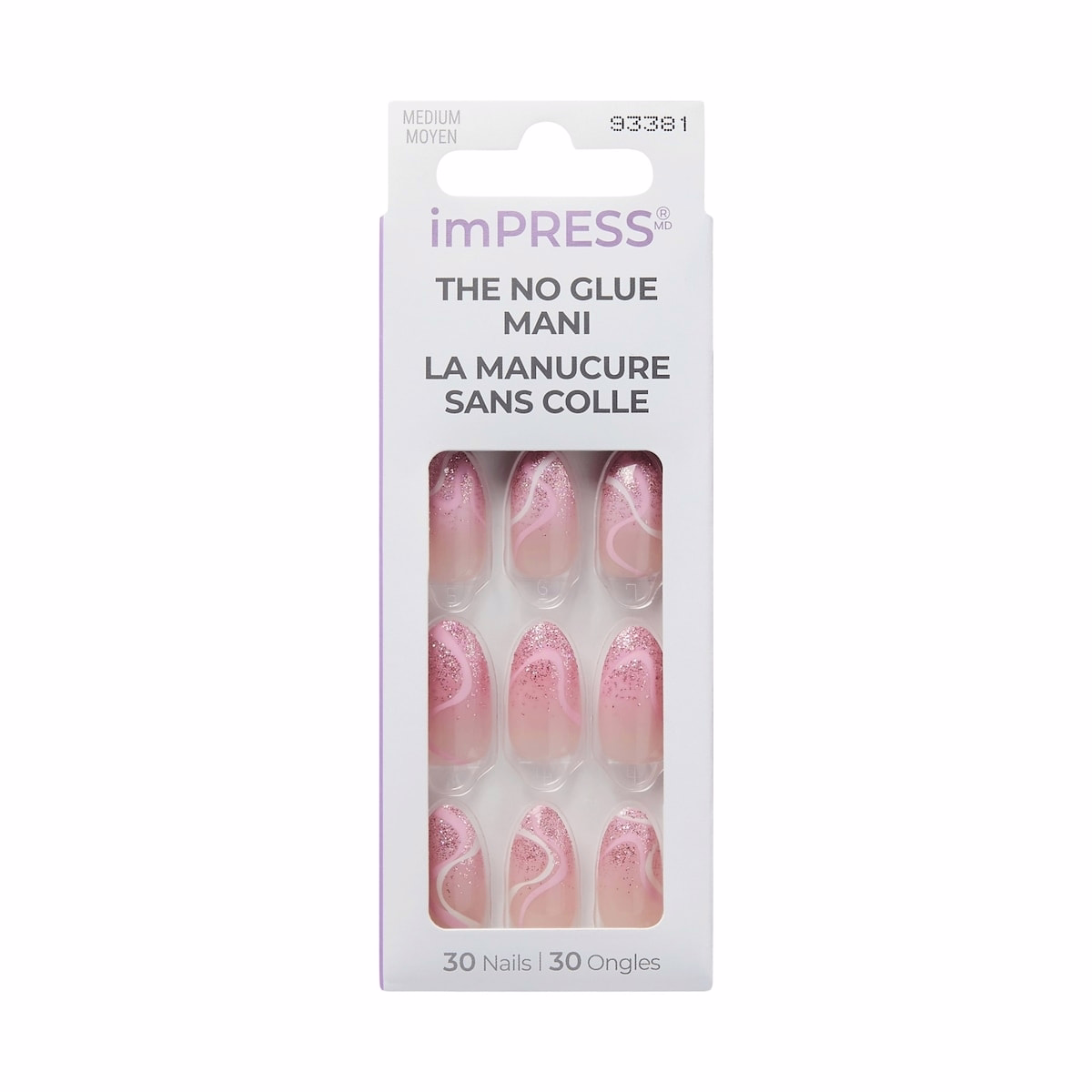 Impress Press- On, Fake Nails, Wild Venus, Pink, Almond, Medium, 30 Count