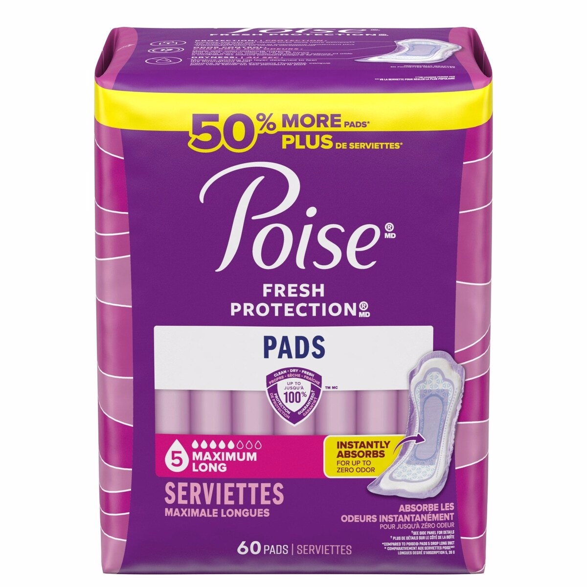 Incontinence Pads & Postpartum Incontinence Pads, 5 Drop Maximum Absorbency, Long Length, 60 Count