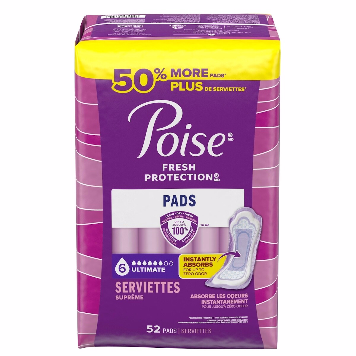 Incontinence Pads & Postpartum Incontinence Pads, 6 Drop Ultimate Absorbency, Regular Length, 52 Count