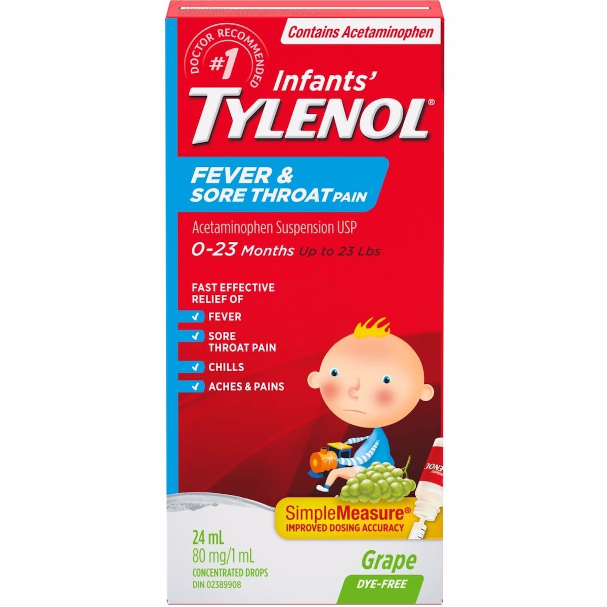 Infants' Medicine Fever & Sore Throat Pain Drops, Grape