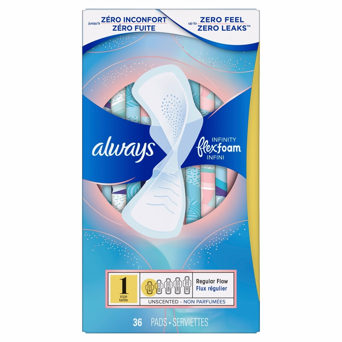 Always Infinity 女性護墊，FlexFoam 帶翼護墊，尺寸 1，普通吸收，無香，36 片