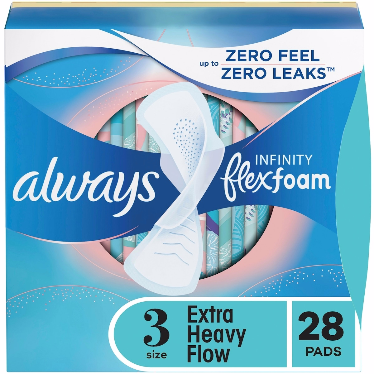 Infinity Feminine Pads for Women, Flexfoam Pads with Wings, Size 3, Extra Heavy Absorbency, Unscented, 28 CT