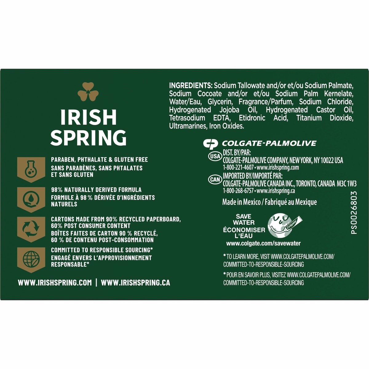 Irish Spring Active Scrub Deodorant Bar Soap for Men, 104.7 g, 6 Pack