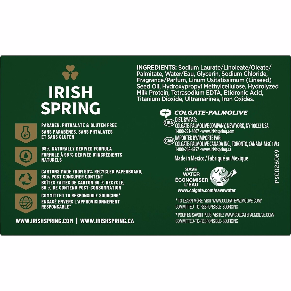 Irish Spring Moisture Blast Deodorant Bar Soap for Men, 104.7 g, 6 Pack