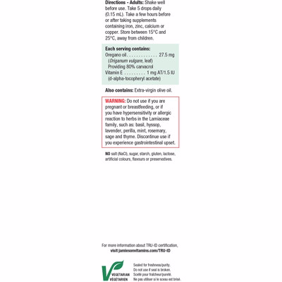 Jamieson 비타민 E 함유 고강도 오레가노 오일 Jamieson 비타민 E 함유 고강도 오레가노 오일
