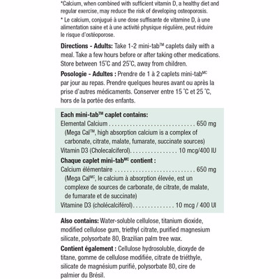 Jamieson Laboratories Jamieson Mega Cal Calcium + Vitamin D3 400 Iu Caplets, 650 Mg