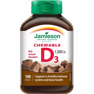Jamieson Laboratories Jamieson Natural Chocolate Flavour Chewable Vitamin D 1,000 Iu Tablets Jamieson Laboratories Jamieson Natural Chocolate Flavour Chewable Vitamin D 1,000 Iu Tablets