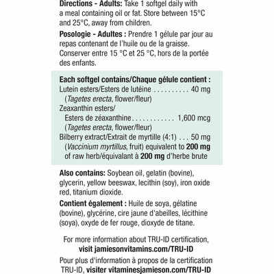 Jamieson Lutein 40mg With Zeaxanthin & Bilberry Jamieson Lutein 40mg With Zeaxanthin & Bilberry