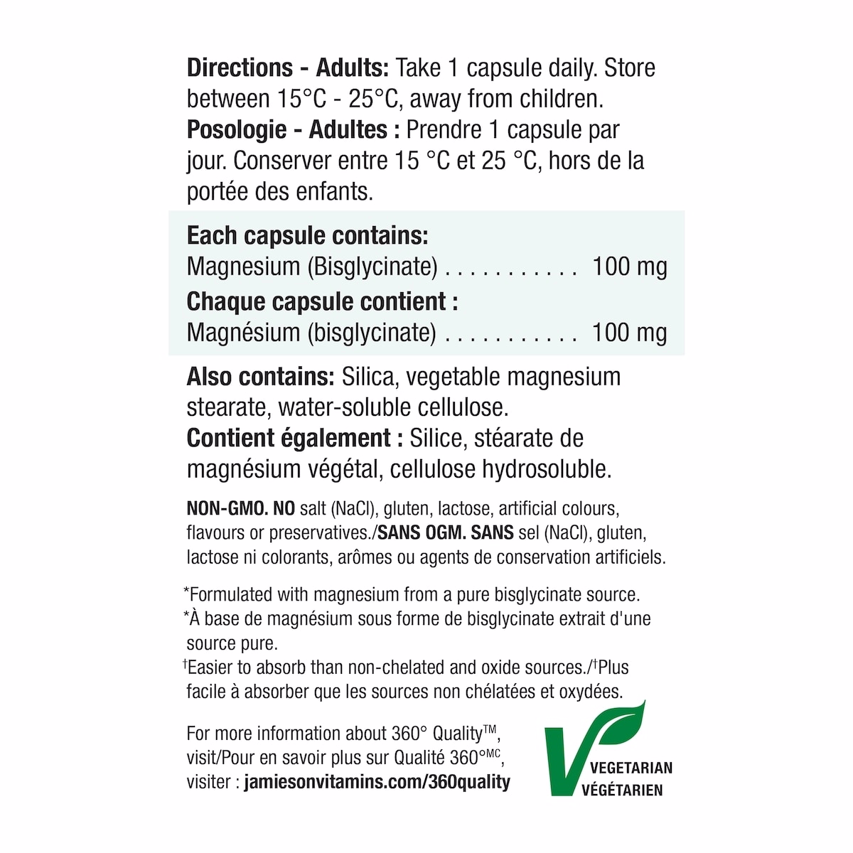 Jamieson Magnesium Bisglycinate 100 mg, 70 Capsules