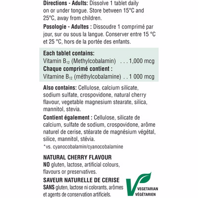 Jamieson Vitamin B12 Methylcobalamin 1,000 Mcg Fast Dissolving Sublingual Tablets 100.0 Count