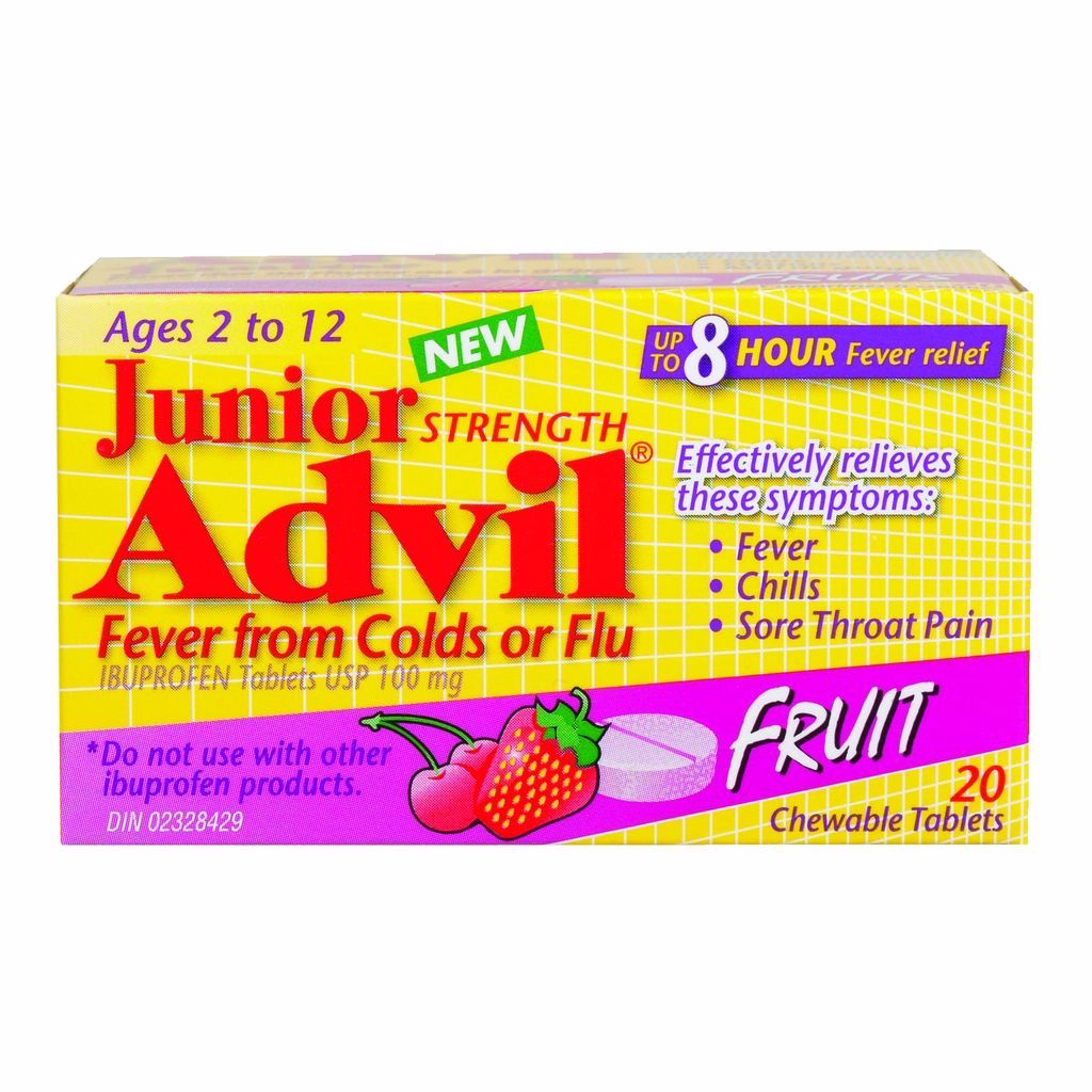 Junior Strength Advil Fever Relief From Colds Or Flu Ibuprofen Chewable Tablets, Fruit, 20 Count