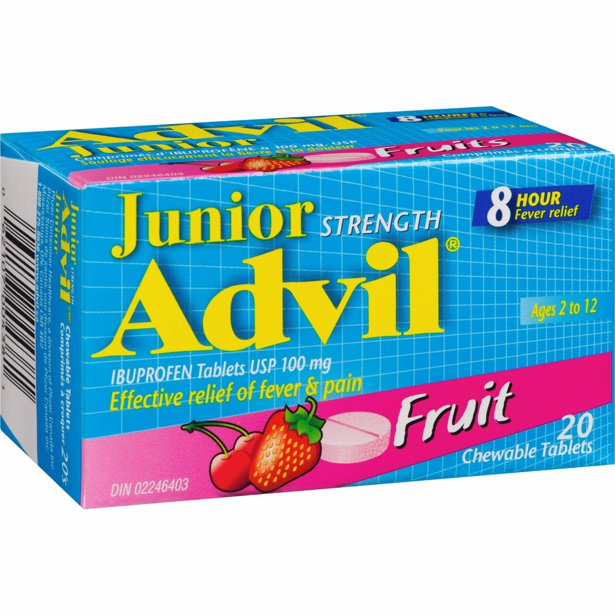Junior Strength Advil Pain Reliever and Fever Reducer Ibuprofen Chewable Tablets, Fruit, 20 Count