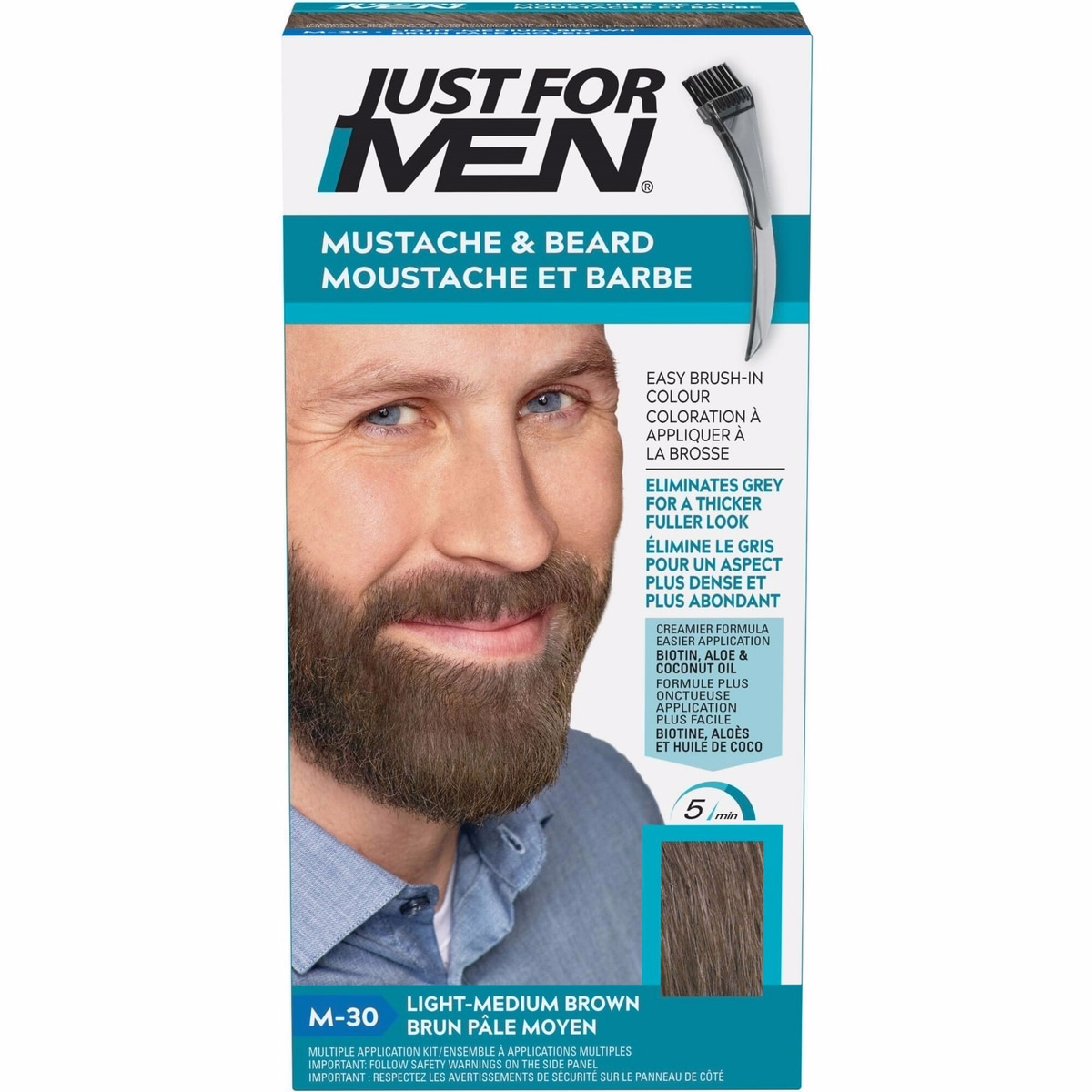 Just For Men Mustache & Beard, Beard Coloring with Brush Included - Light-Medium Brown, M-30 Just For Men Mustache & Beard, Beard Coloring with Brush Included - Light-Medium Brown, M-30