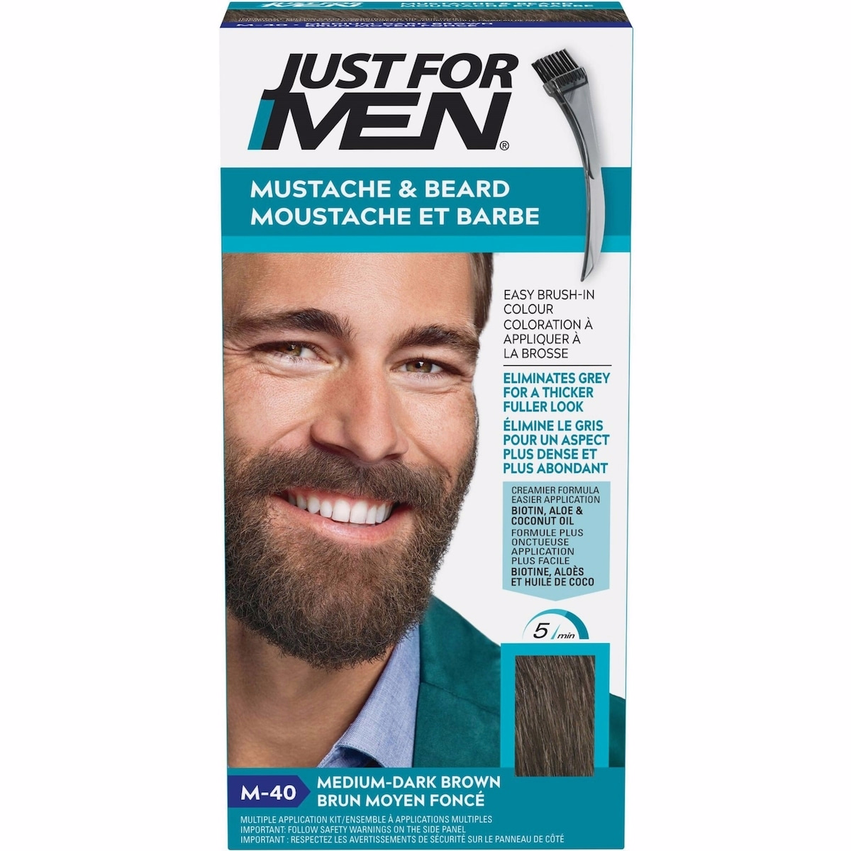Just For Men Mustache & Beard, Beard Coloring with Brush Included - Medium-Dark Brown, M-40 Just For Men Mustache & Beard, Beard Coloring with Brush Included - Medium-Dark Brown, M-40