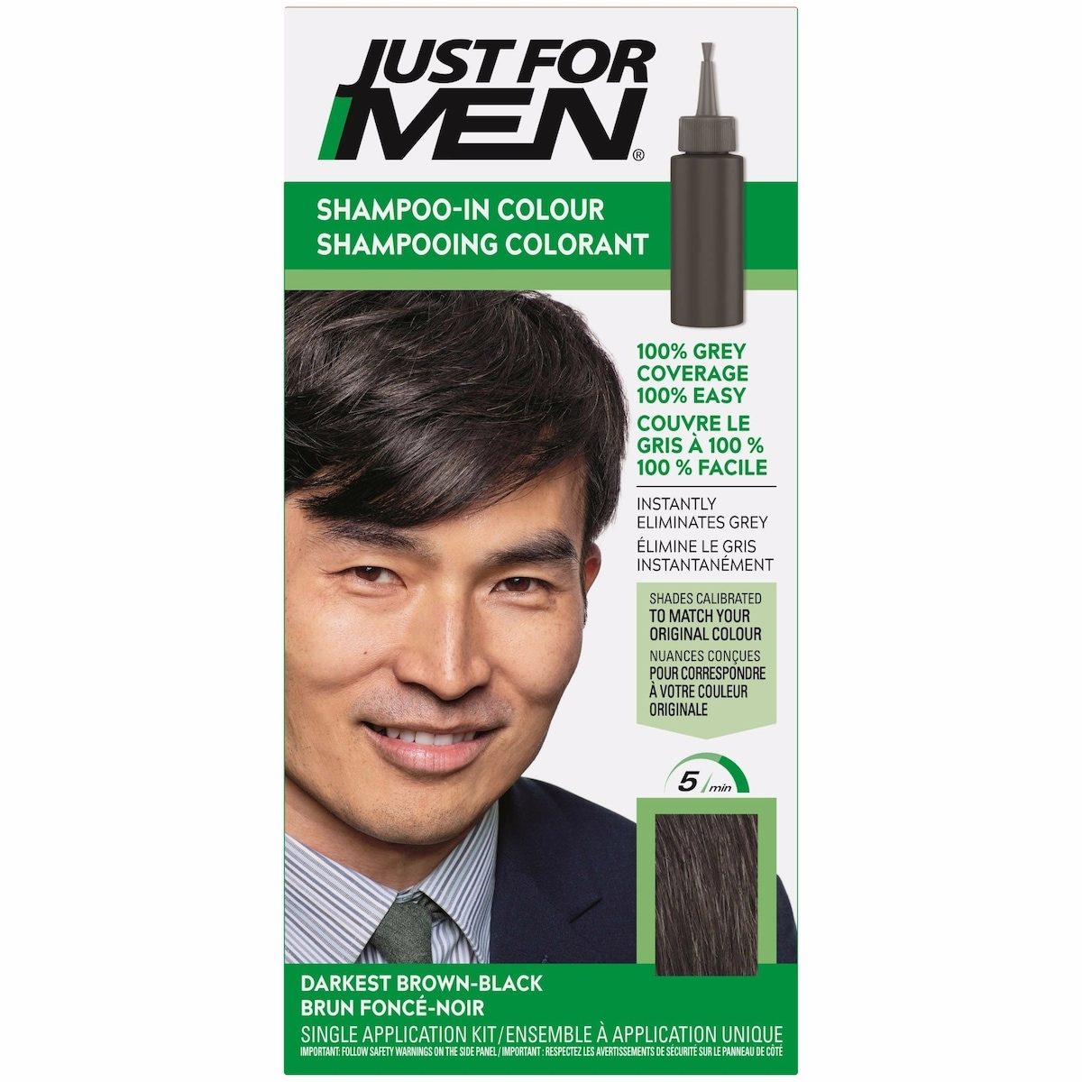 Just For Men Shampoo-In Color, Hair Coloring for Men - Darkest Brown-Black, H-50A