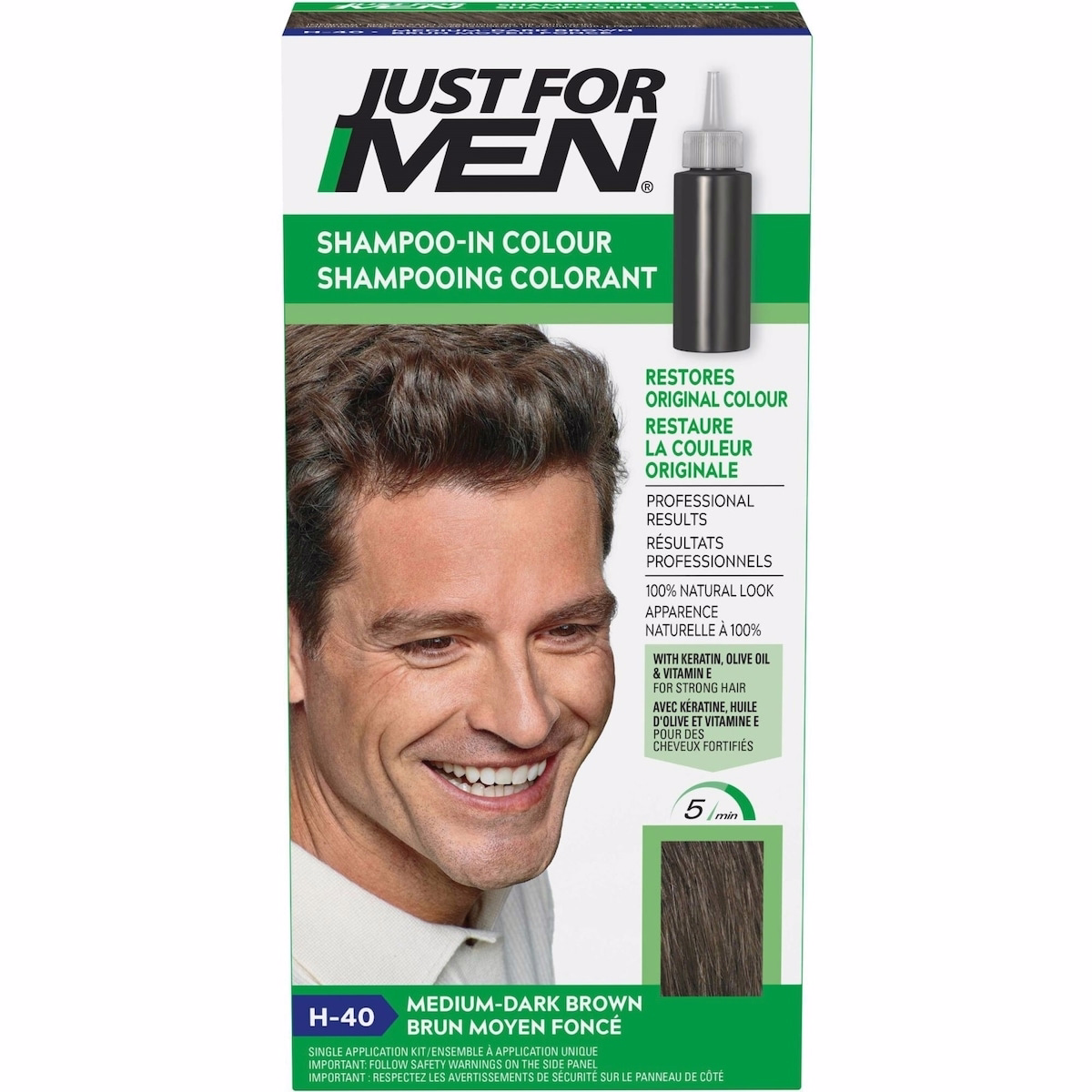 Just For Men Shampoo-In Color, Hair Coloring for Men - Medium-Dark Brown, H-40