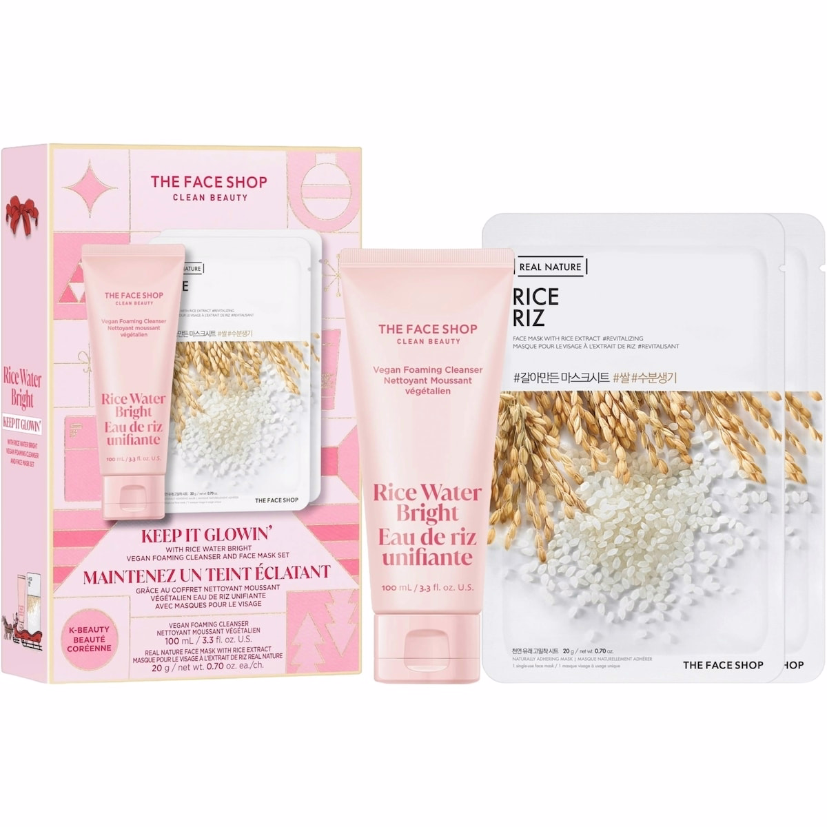 KEEP IT GLOWIN' with Rice Water Bright Vegan Foaming Cleanser and Face Mask Set