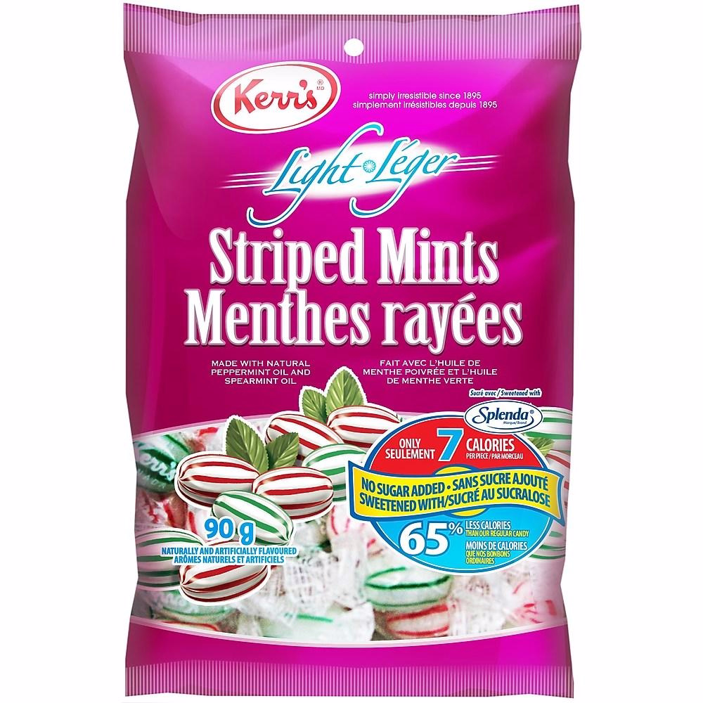 Kerr's - Bonbons Legers, Menthes Striees, Aucun Sucre Ajoute