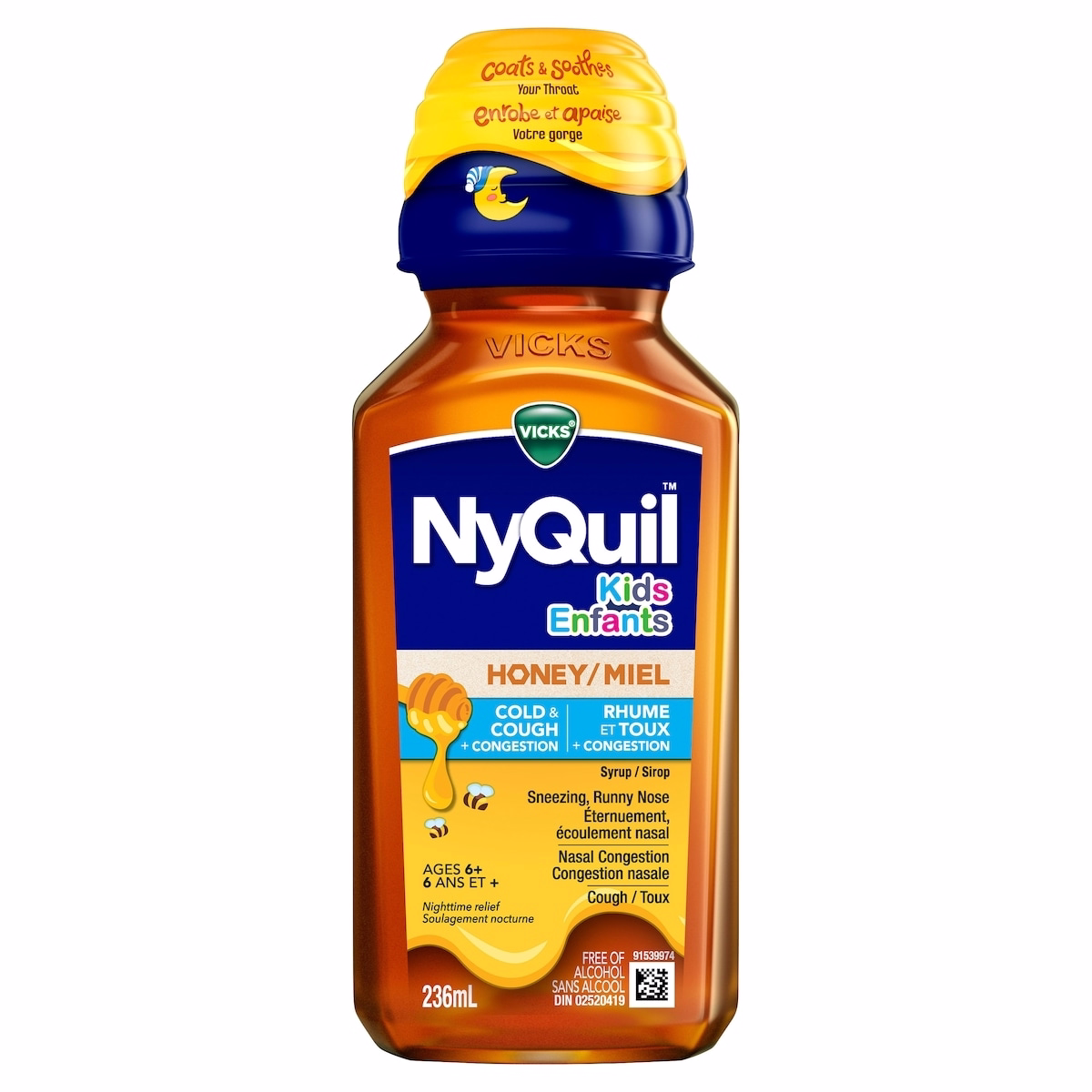 Kids NyQuil Honey Cold & Cough + Congestion Relief for Nighttime Sneezing, Runny Nose, Nasal Congestion & Cough, Flavored with Real Honey, For Childre