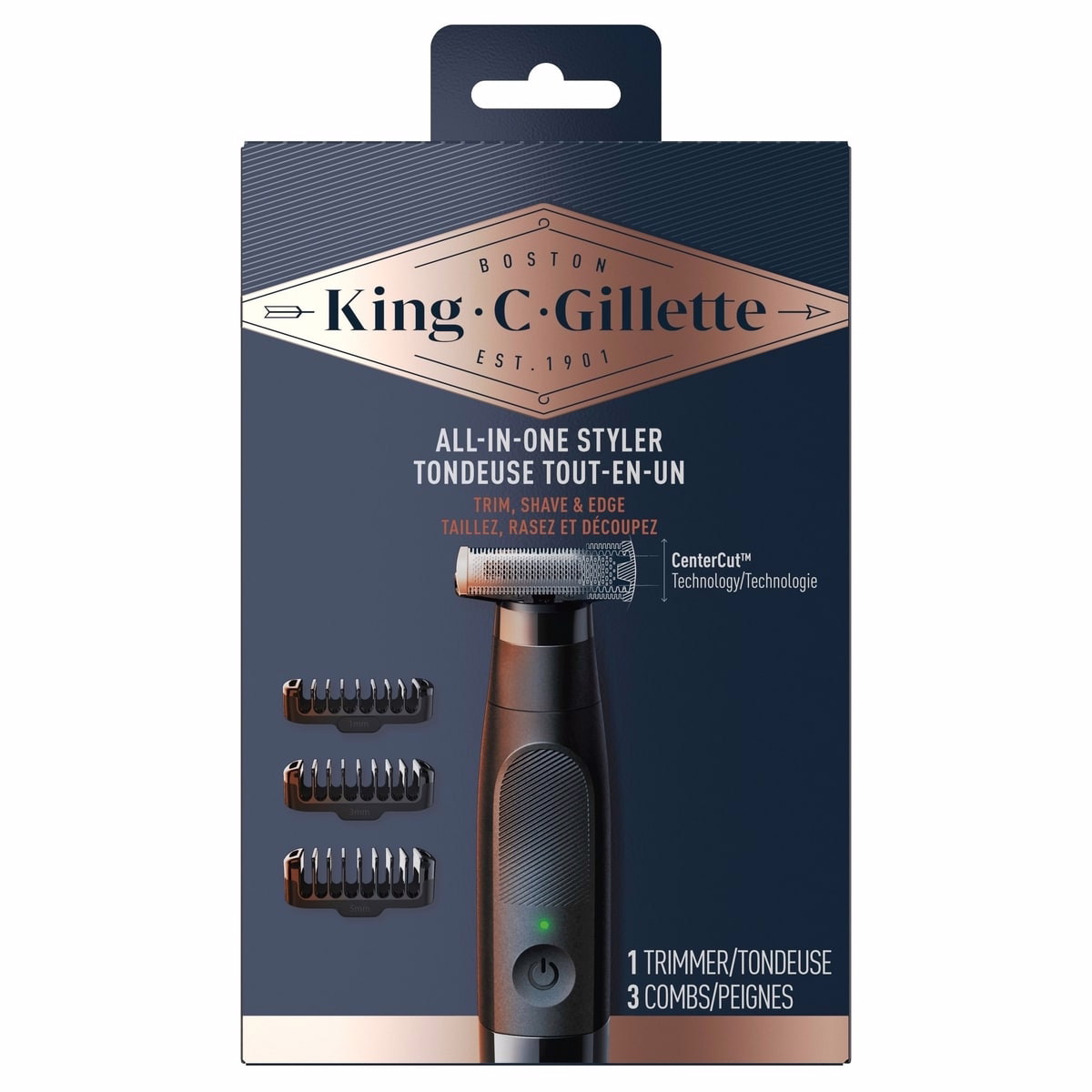 King C. Gillette All-in-one Styler with new CenterCut technology for ultimate efficacy & closeness, cordless design, and easy, fast grooming