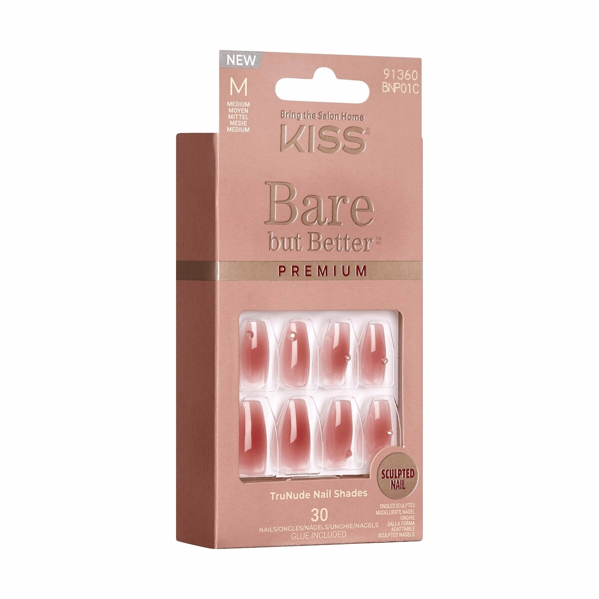 Kiss Bare But Better 高級即貼指甲 光澤款 粉紅色 中等 coffin 型 33 片 Kiss Bare But Better 高級即貼指甲 光澤款 粉紅色 中等 coffin 型 33 片