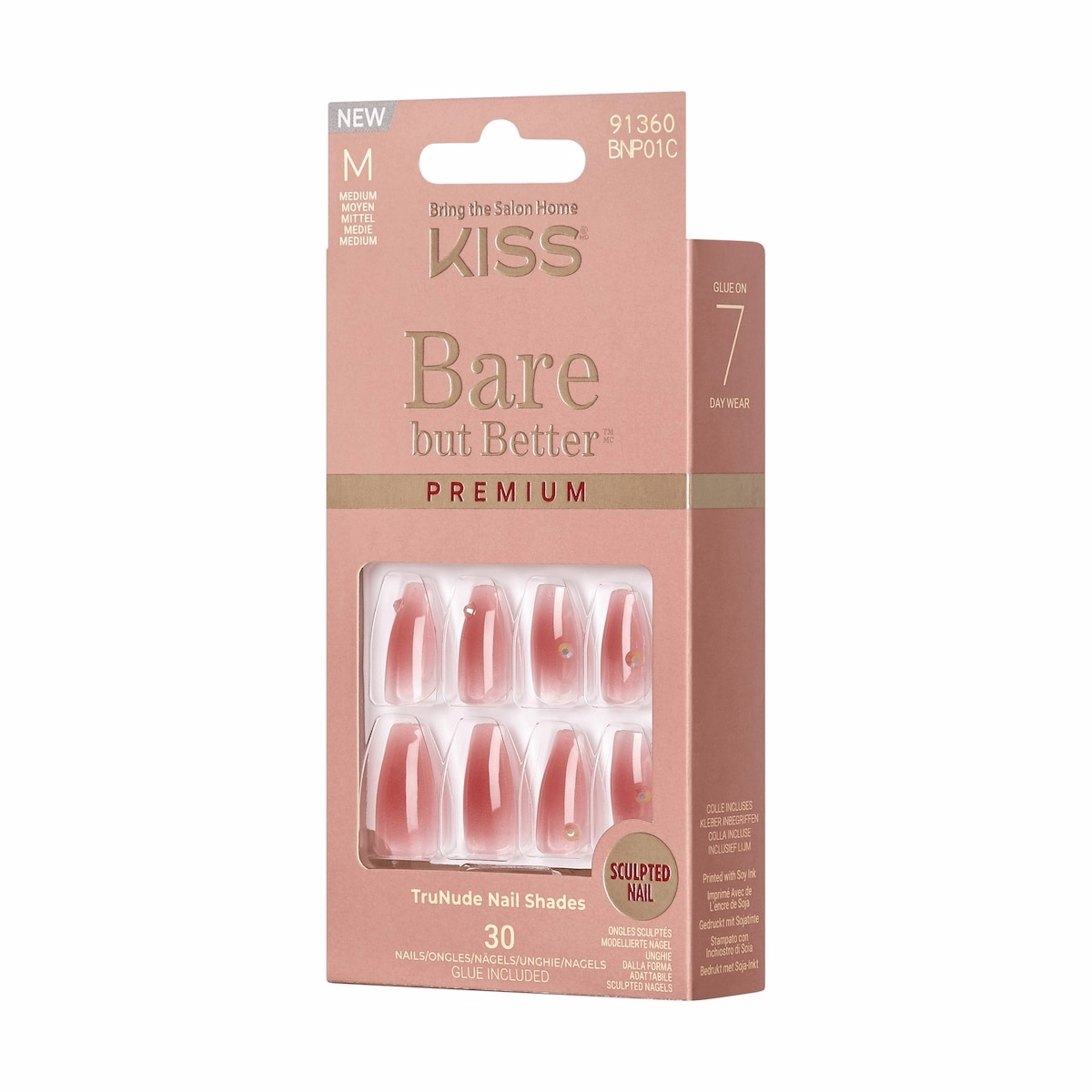 Kiss Bare But Better 高級即貼指甲 光澤款 粉紅色 中等 coffin 型 33 片 Kiss Bare But Better 高級即貼指甲 光澤款 粉紅色 中等 coffin 型 33 片
