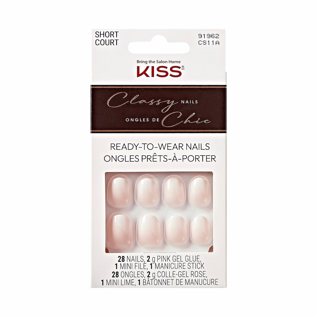 Kiss Classy, Fake Nails, Players, White, Oval, Short, 28 Count