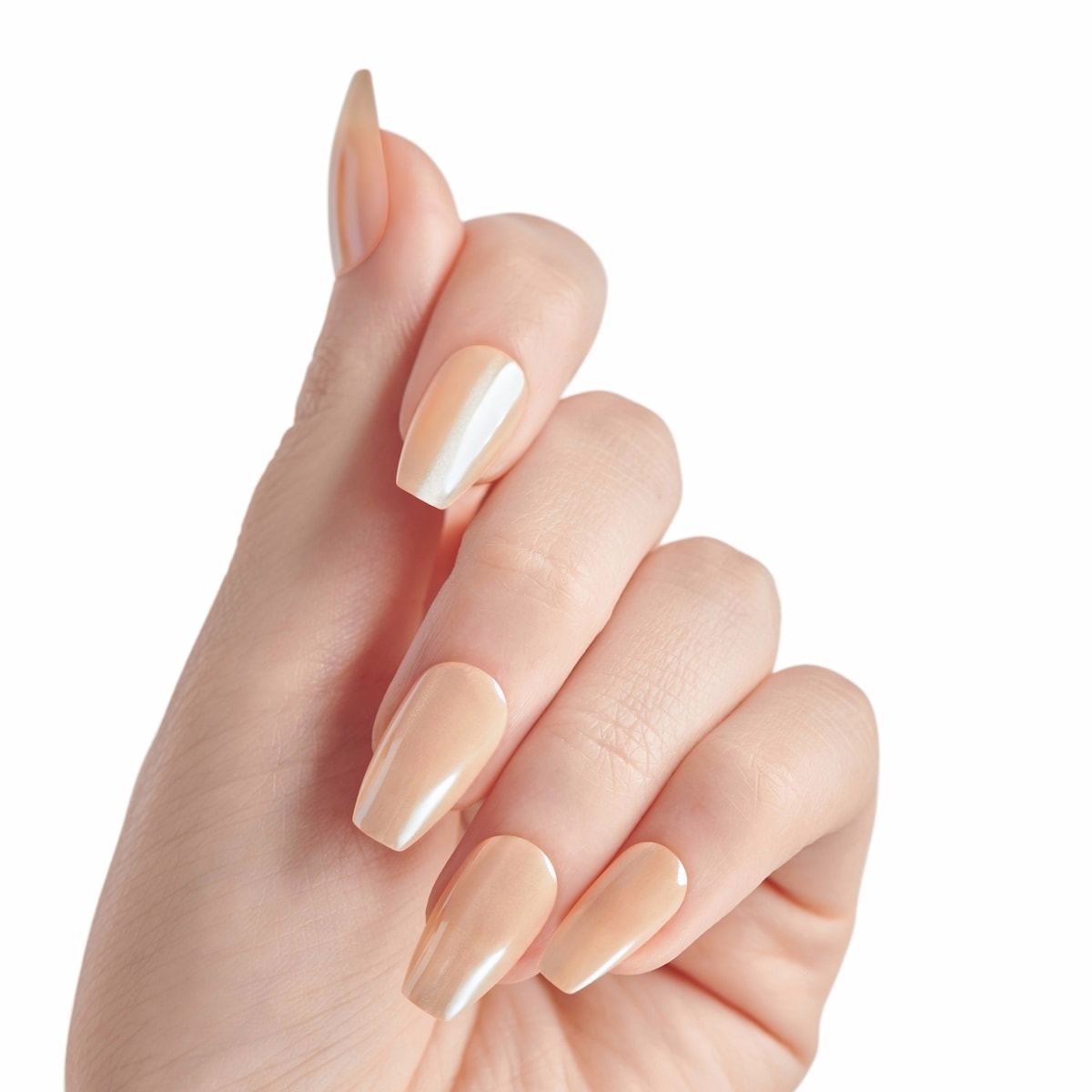 Kiss Gel Fantasy Allure, Fake Nails, Moon Beat, Beige, Coffin, Medium, 30 Count