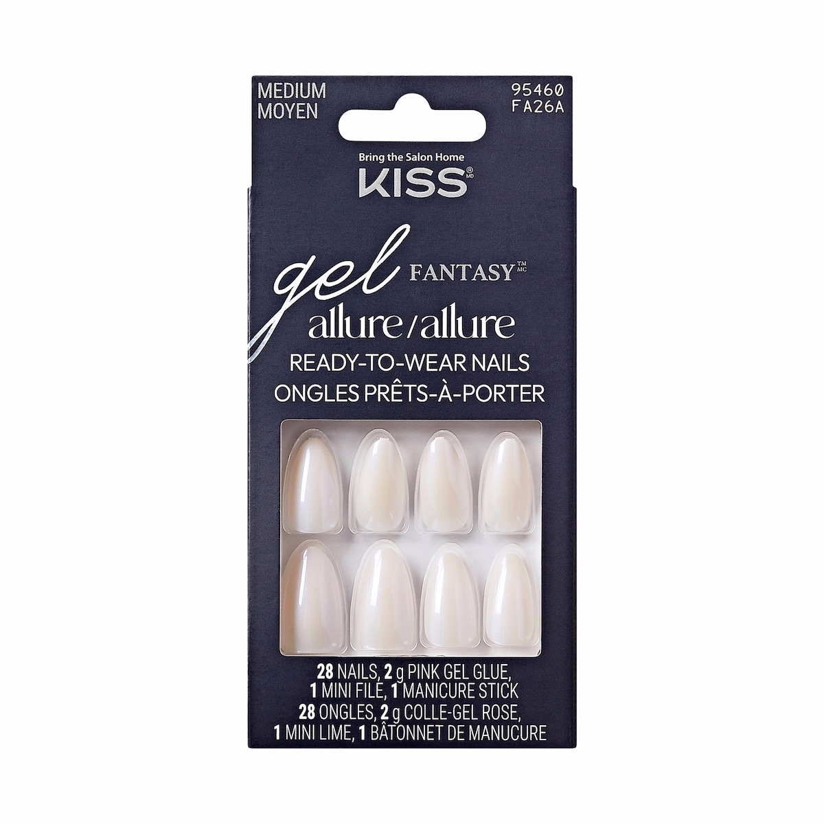 Kiss Gel Fantasy Allure, Fake Nails, Pink, Space, Almond, Medium, 30 Count