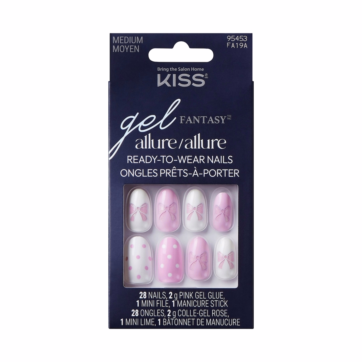 Kiss Gel Fantasy Allure, Fake Nails, Ride, Pink, Oval, Medium, 30 Count