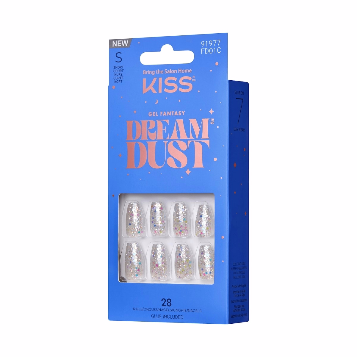 Kiss Gel Fantasy Dreamdust Press-On Nails, "Mood Dust", White, Short Coffin, 31 Count