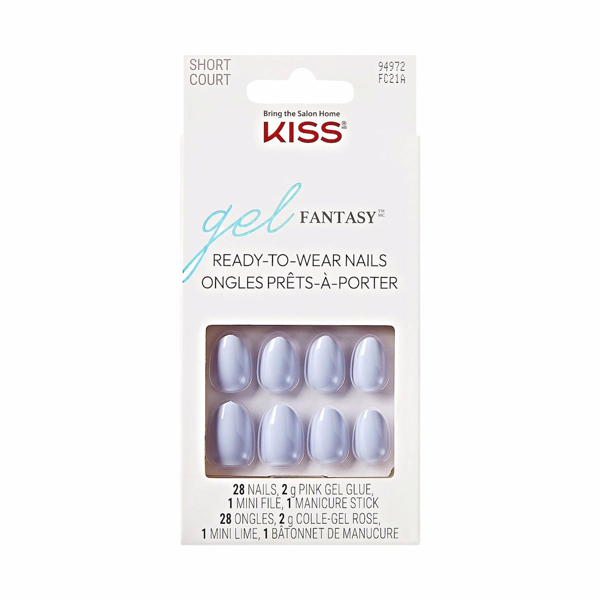 Kiss Gel Fantasy, Fake Nails, Day 1, Blue, Almond, Short, 28 Count