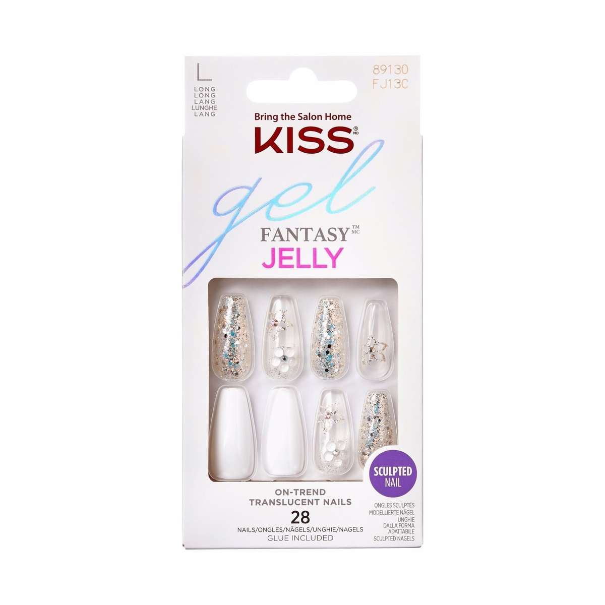 Kiss Gel Fantasy - Sweet Jelly - Fake Nails, 28 Count, Long