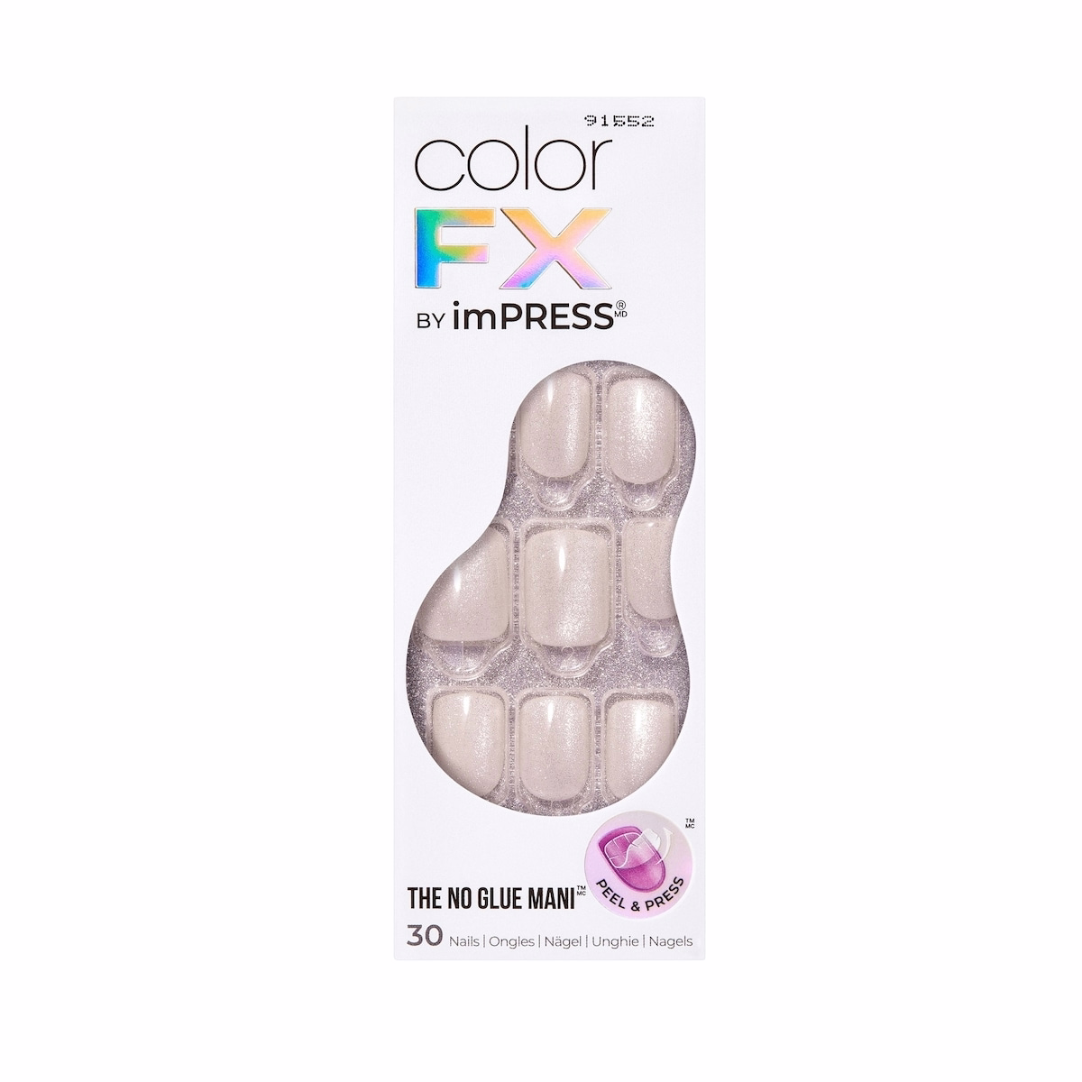 Kiss Impress Color Fx Nails - Rebel, Short Square, 30 Count.