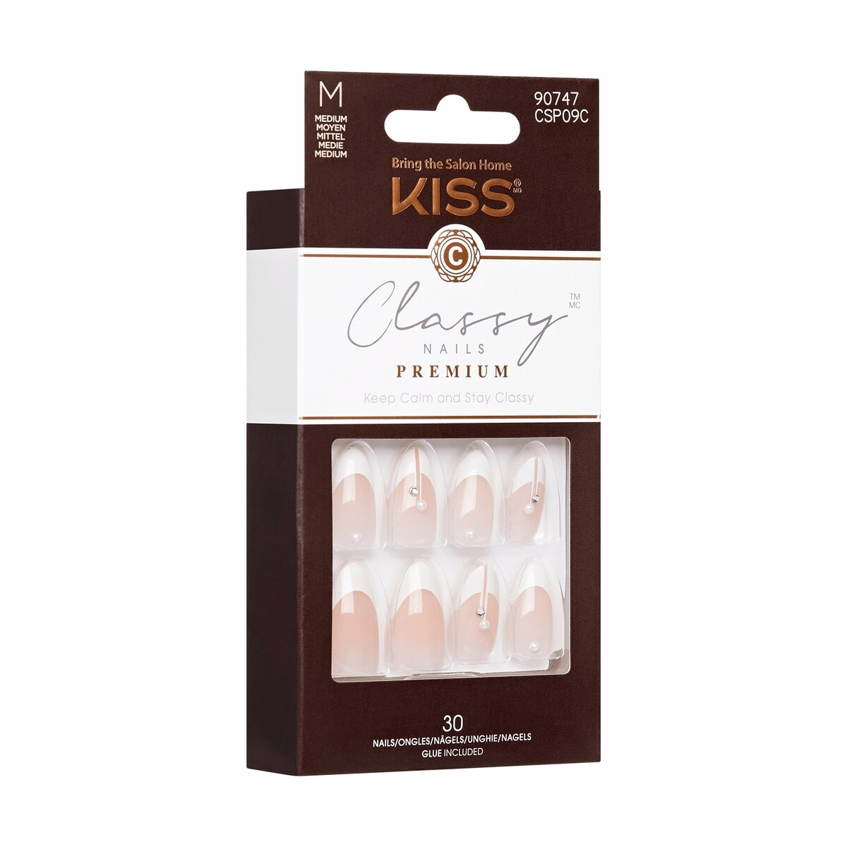 Kiss Premium Classy Press-On Nails, White Tipped French, Medium, Almond Shape, 33 Count