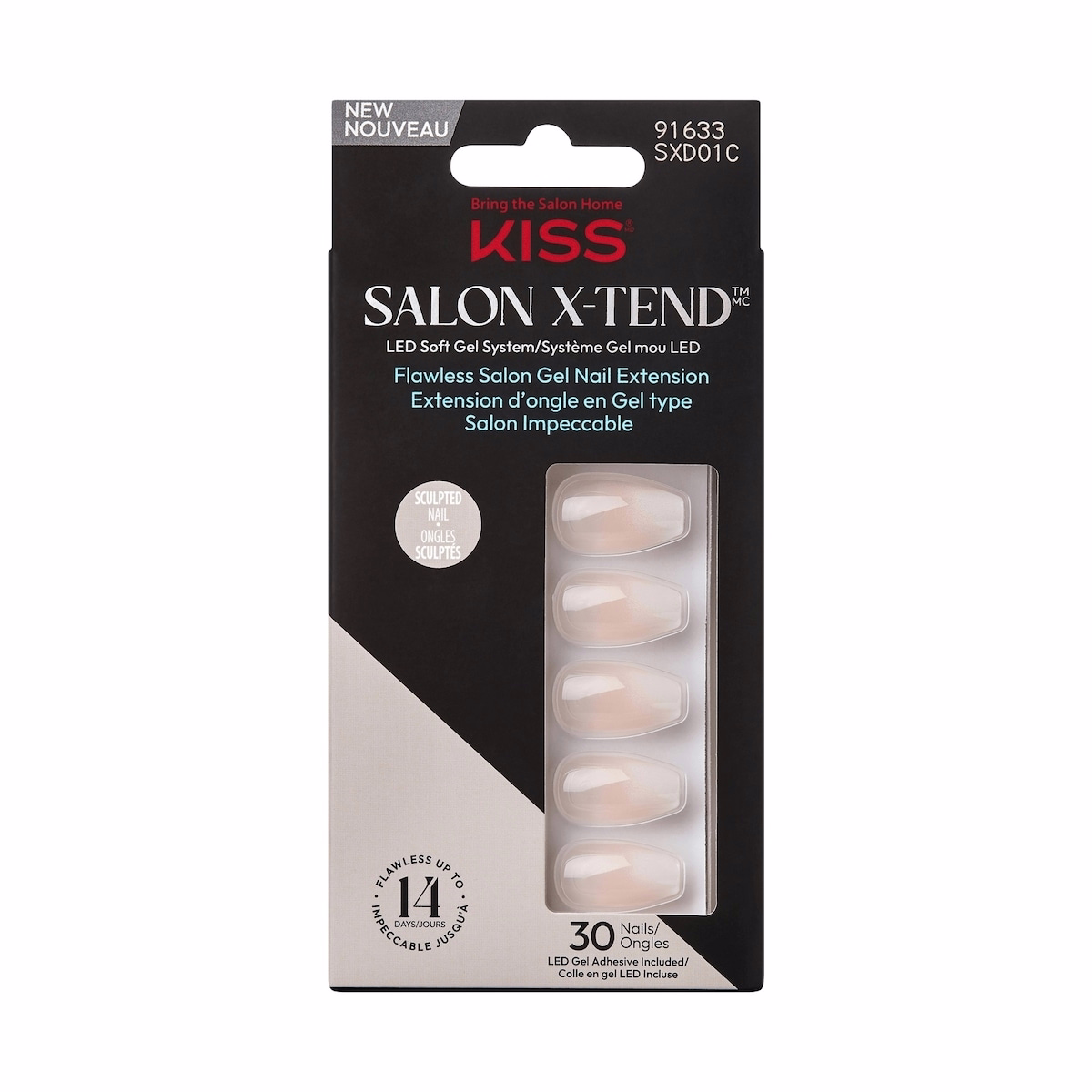 Kiss Salon X-Tend Led Soft Gel System Decorated Nails, White, Medium Coffin, 34 Count