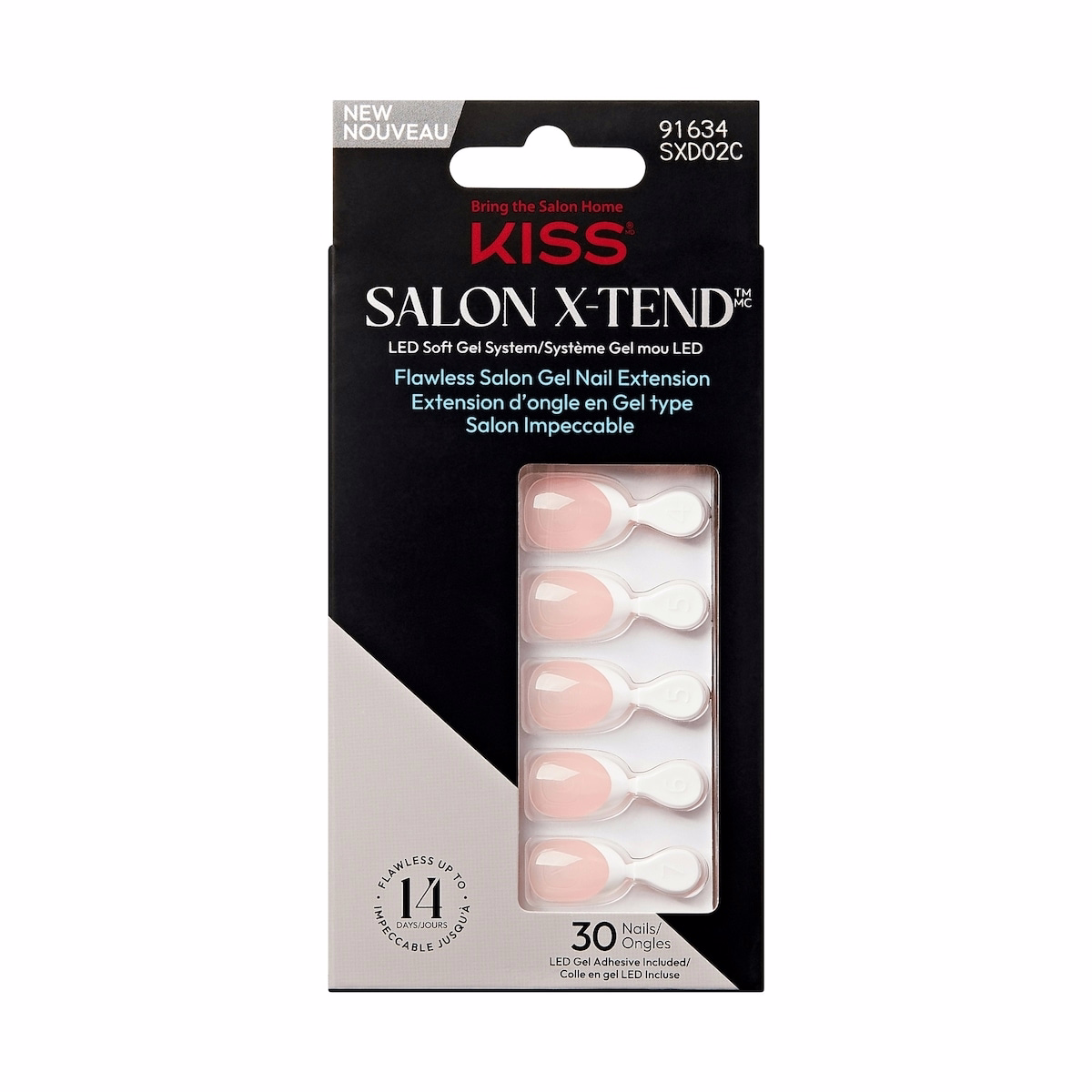 Kiss Salon X-Tend Led Soft Gel System Decorated Nails, White, Short Almond, 34 Count