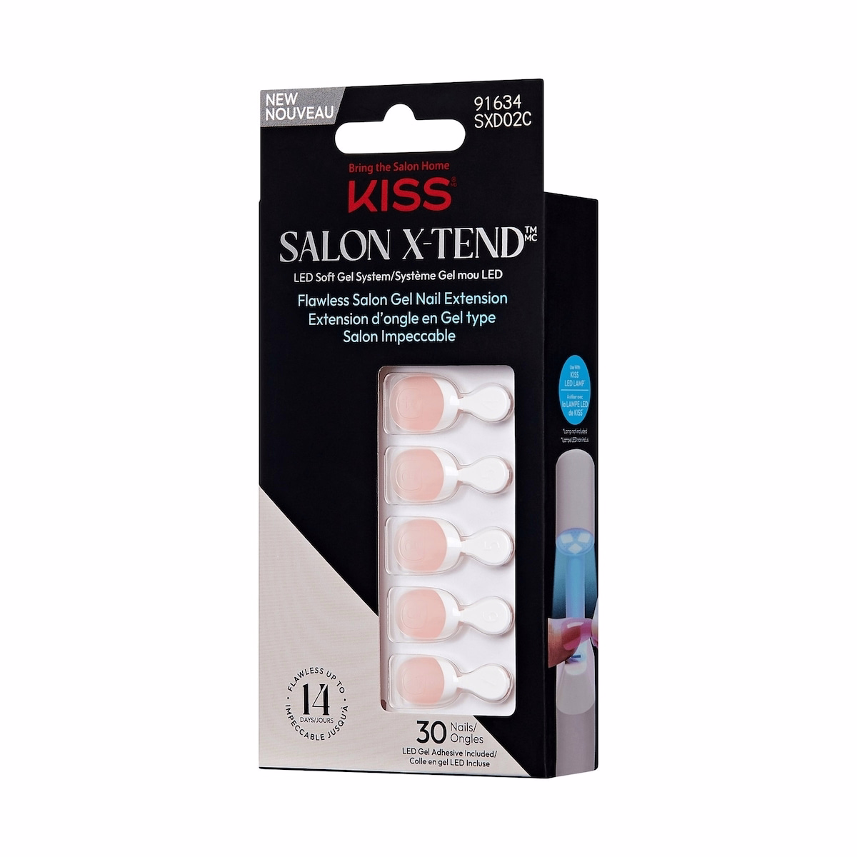 Kiss Salon X-Tend Led Soft Gel System Decorated Nails, White, Short Almond, 34 Count