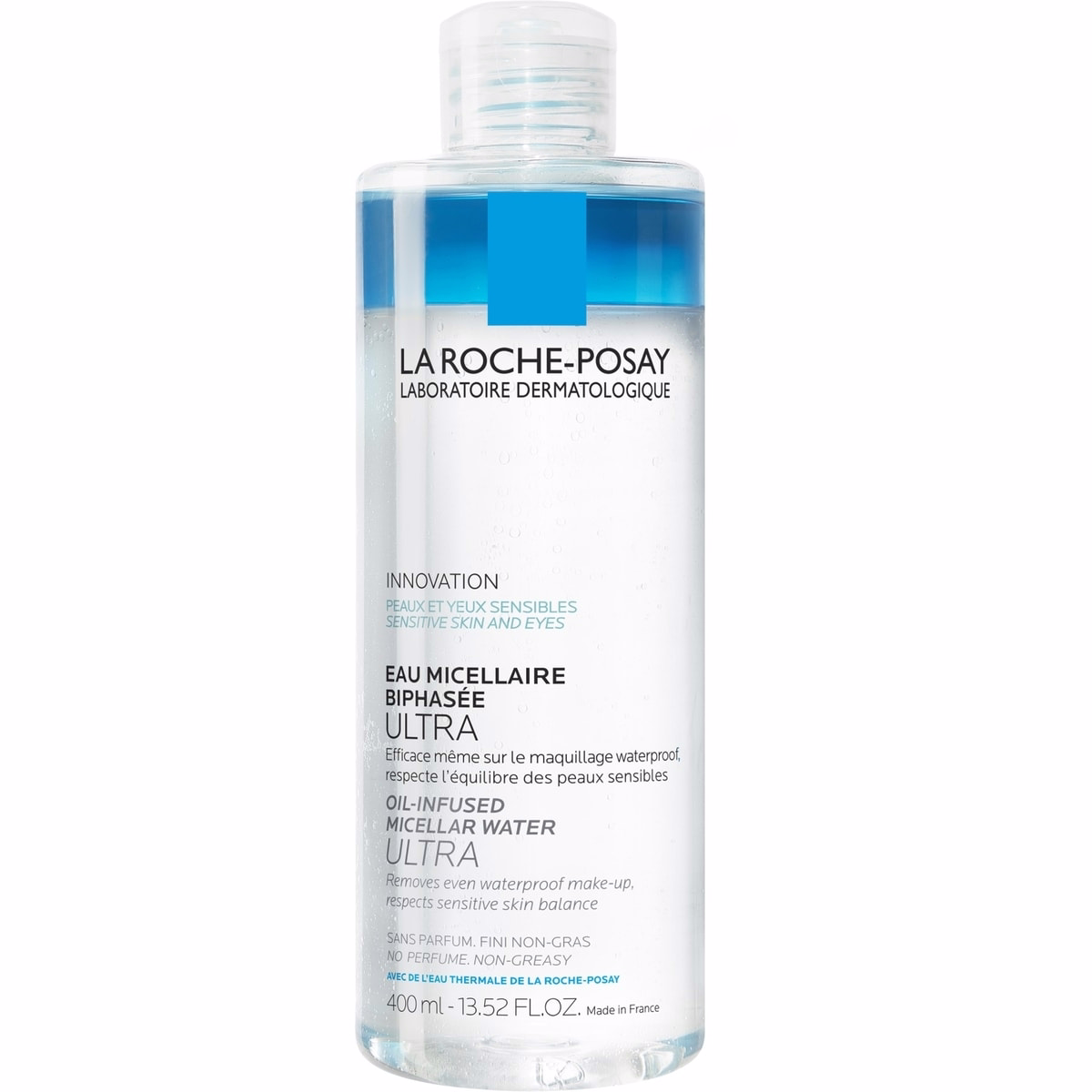 La Roche-Posay 미셀라 워터 오일 함유, 민감 피부 및 눈용, 10% 초미세 오일 함유, 끈적임 없는 400 mL