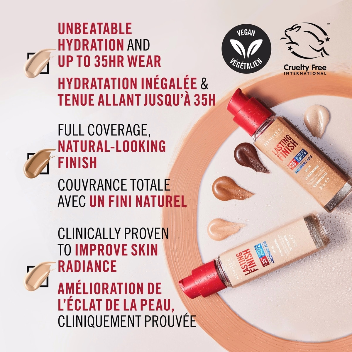 Lasting Finish 35 Hour Foundation, Long-Wearing, Hydrating, Vegan Formula, Full-Coverage Lasting Finish 35 Hour Foundation, Long-Wearing, Hydrating, Vegan Formula, Full-Coverage