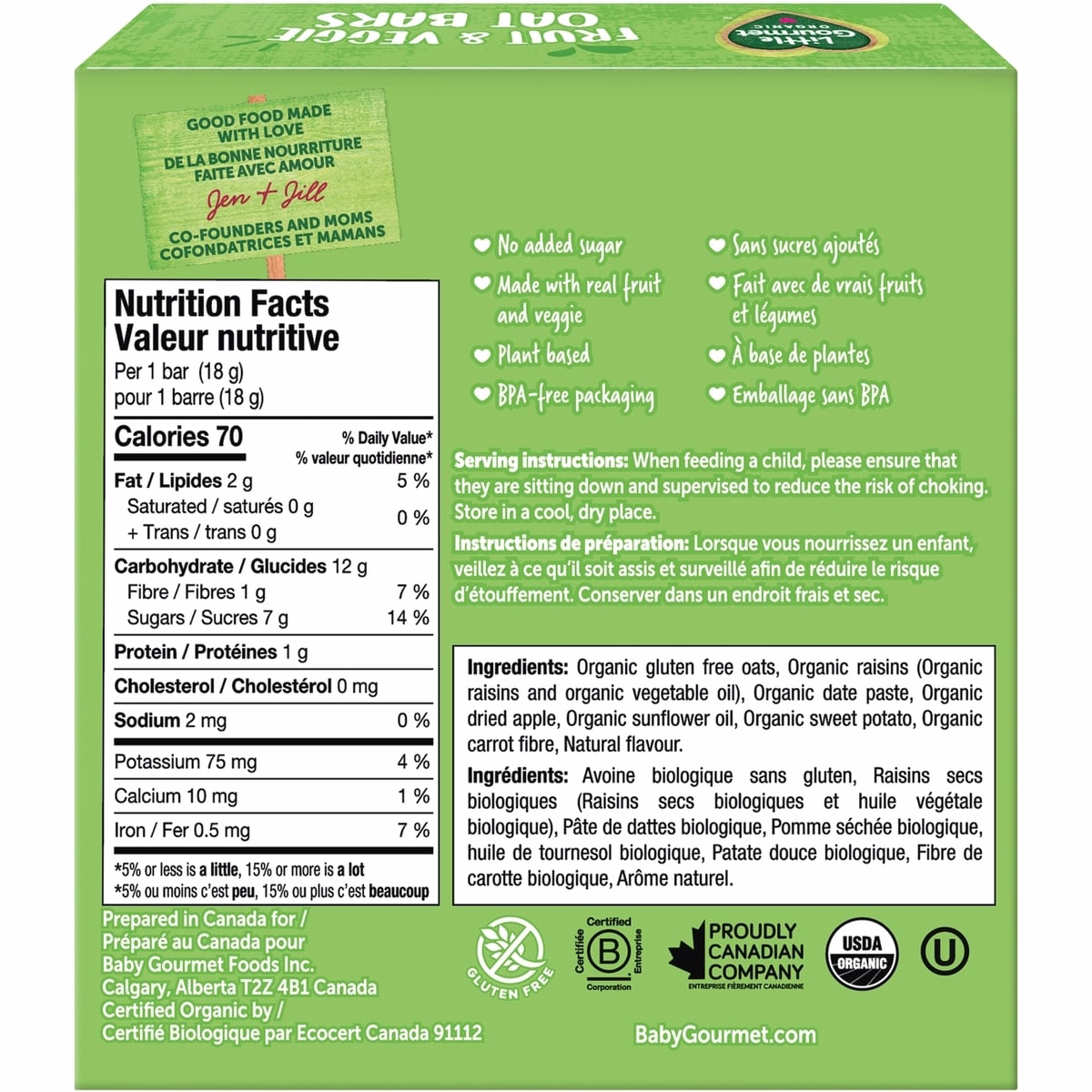 Barres d’avoine Little Gourmet Fruits et légumes pomme patate douce pour tout-petits