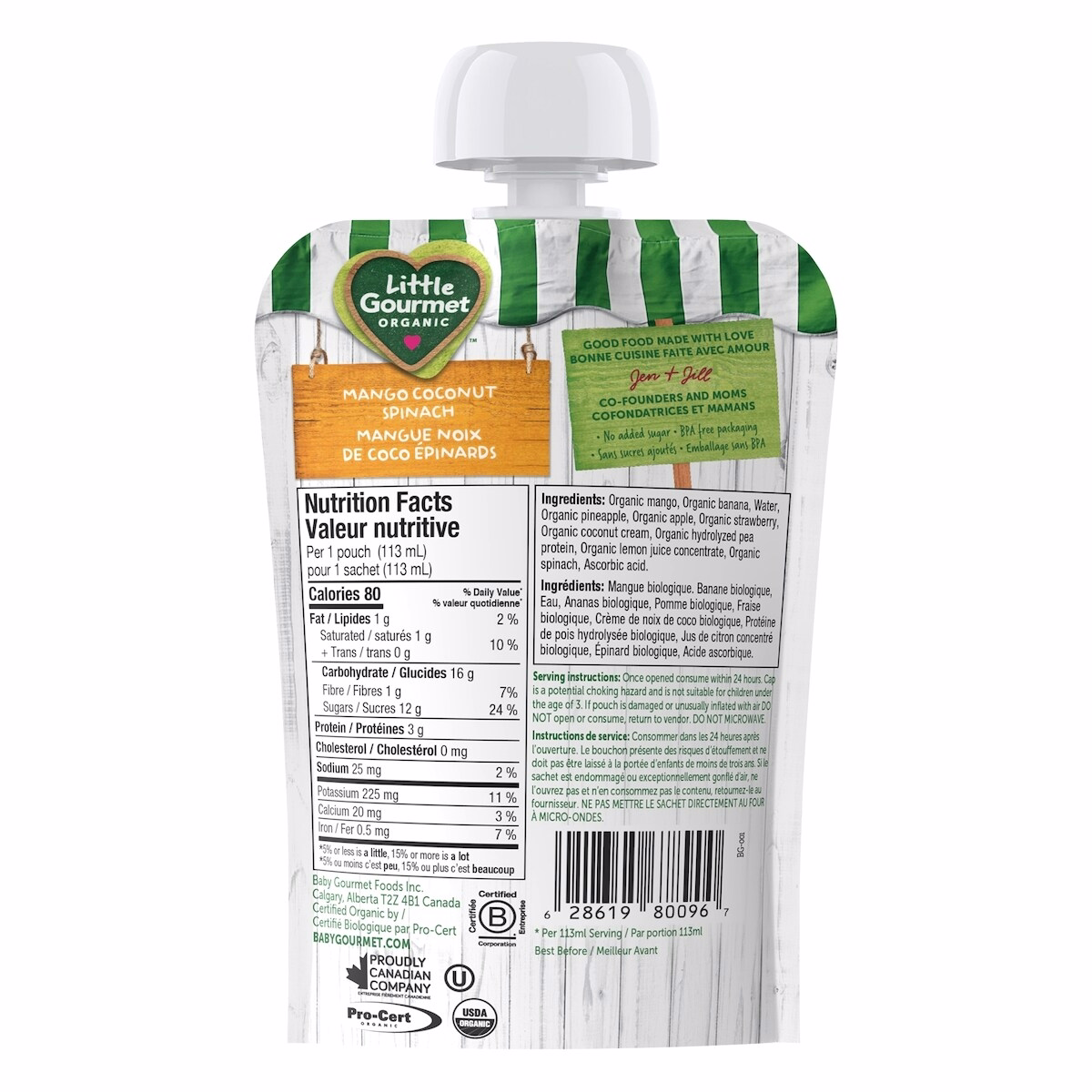 Little Gourmet Mélanges biologiques pour tout-petits - Mangue Coco Épinards