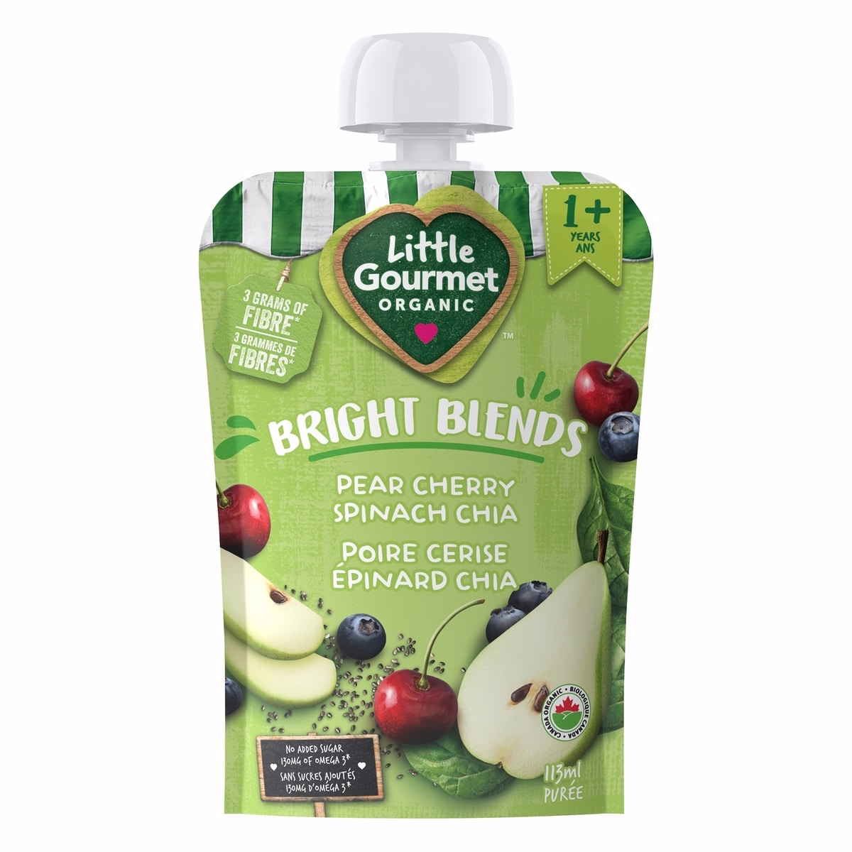 Little Gourmet Organic Toddler Snack Bright Blends Pear Cherry Spinach Chia