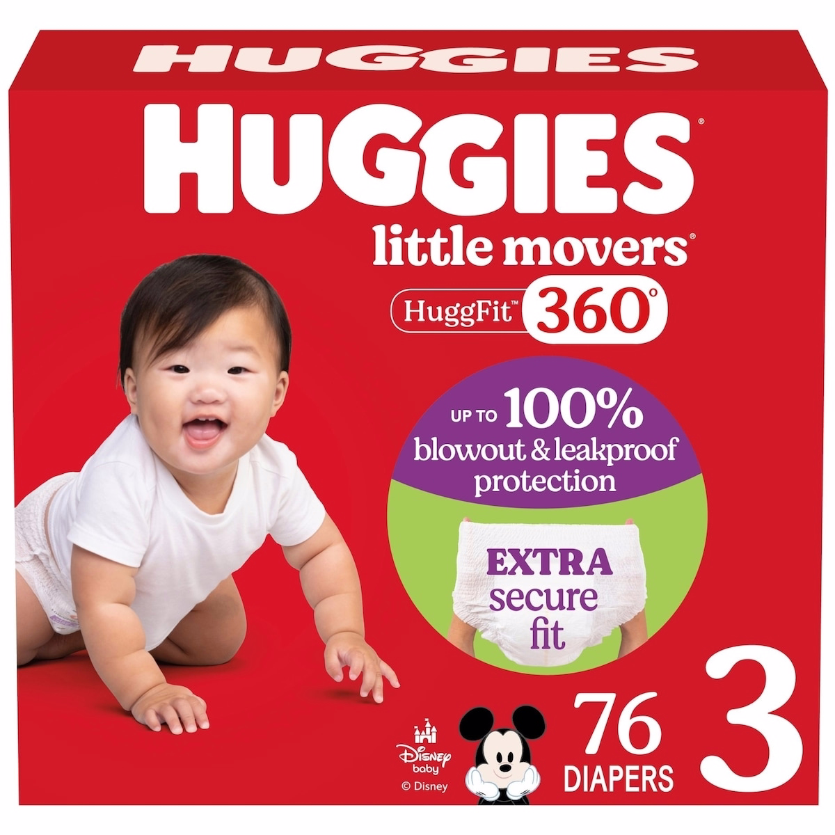 Huggies Little Movers HuggFit 360° 嬰兒尿布，360° 腰圍，尺碼3（16-28 磅）