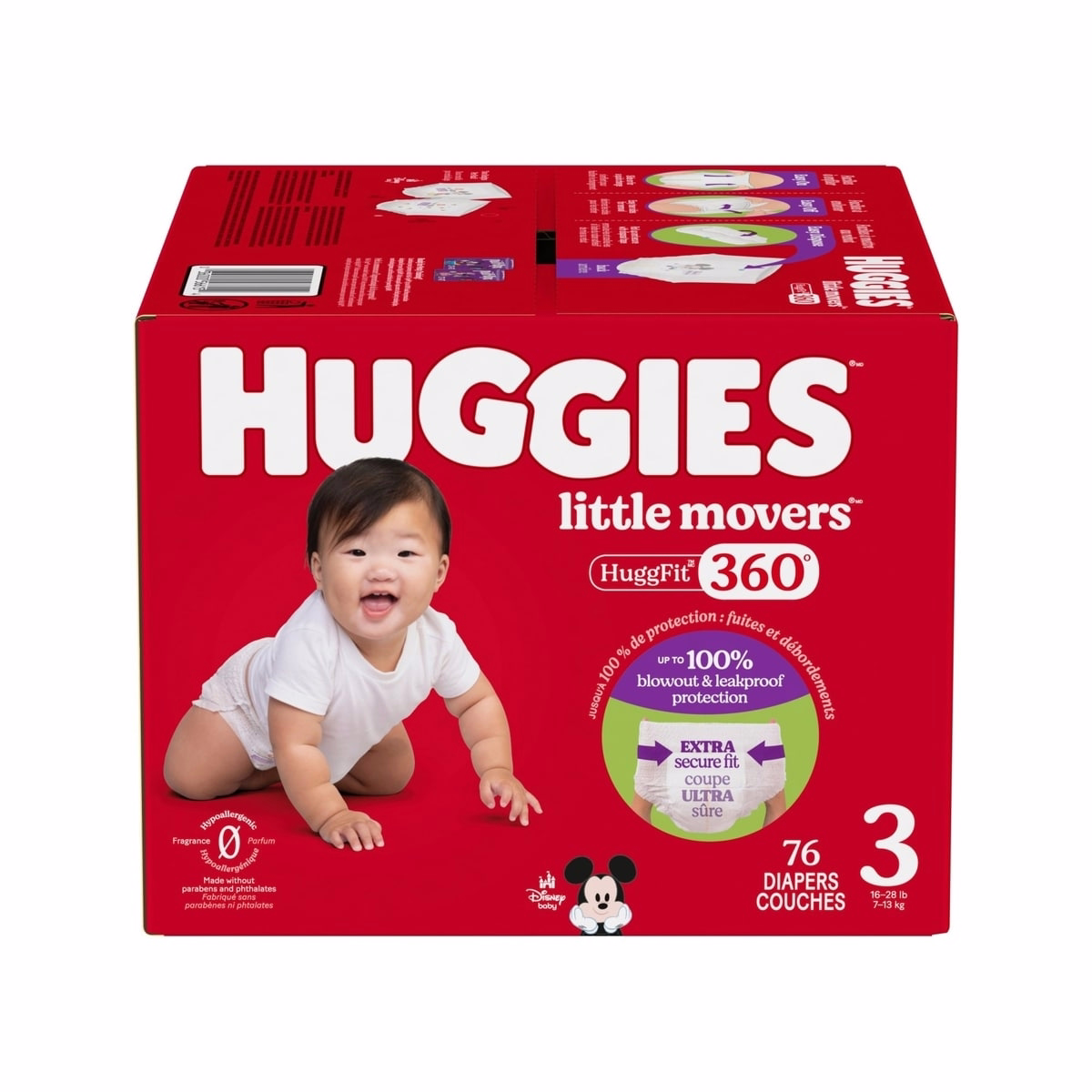 Huggies Little Movers HuggFit 360° 嬰兒尿布，360° 腰圍，尺碼3（16-28 磅）