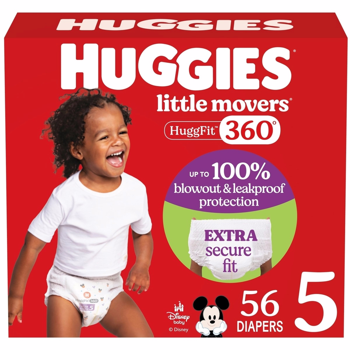 Little Movers HuggFit 360° 嬰兒尿布，配 360° 腰帶，尺碼5（27 磅以上）