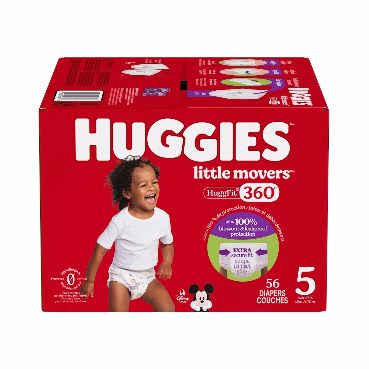 Little Movers HuggFit 360° 嬰兒尿布，配 360° 腰帶，尺碼5（27 磅以上）