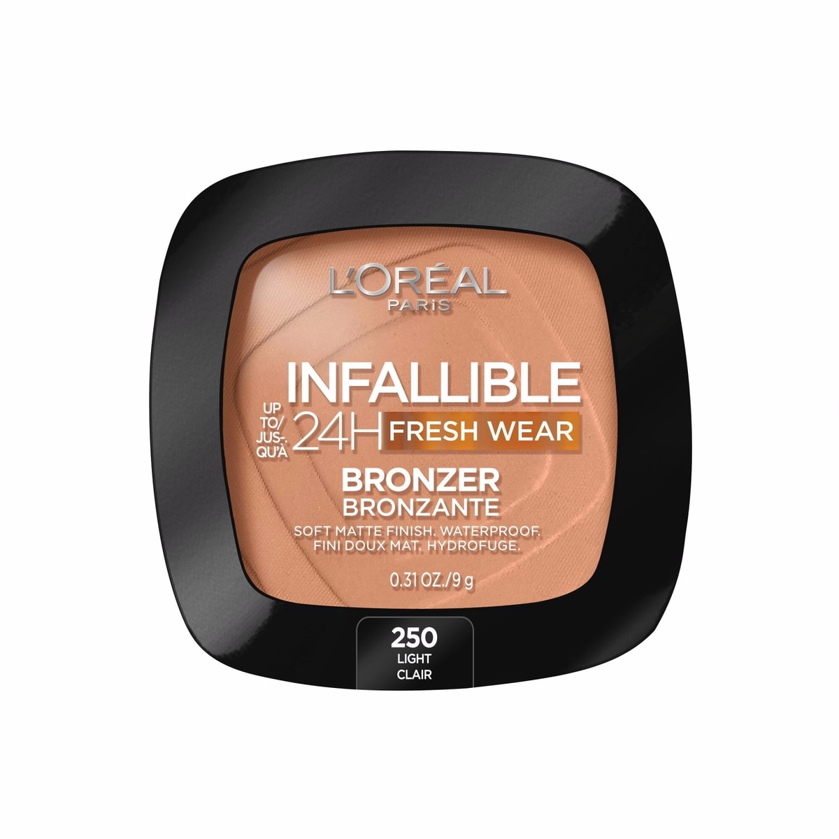 L'Oréal Paris Infallible Up to 24H Fresh Wear Bronzer, Longwear Soft Matte Finish, Waterproof & Heatproof, 250 Light, 0.31 oz